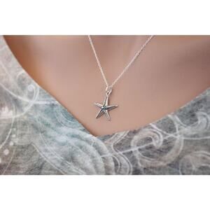 Sterling Silver Starfish Necklace, Silver Starfish Charm Necklace